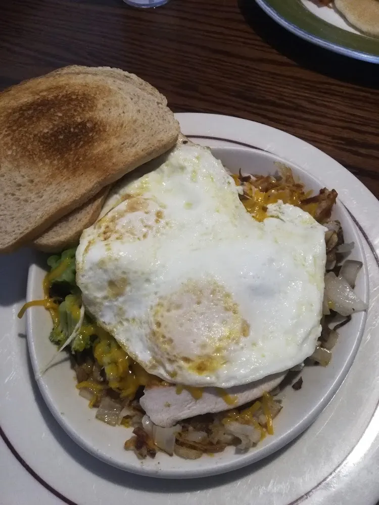 Greek Skillet with 2 Fried Eggs and Texas Toast