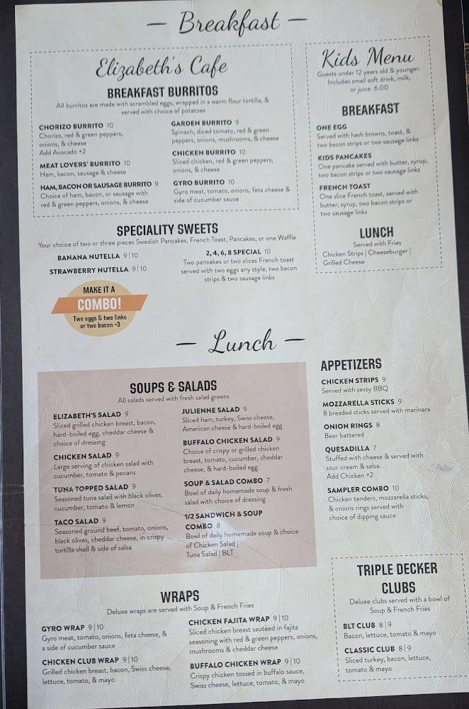 Elizabeth's Cafe Menu image 2